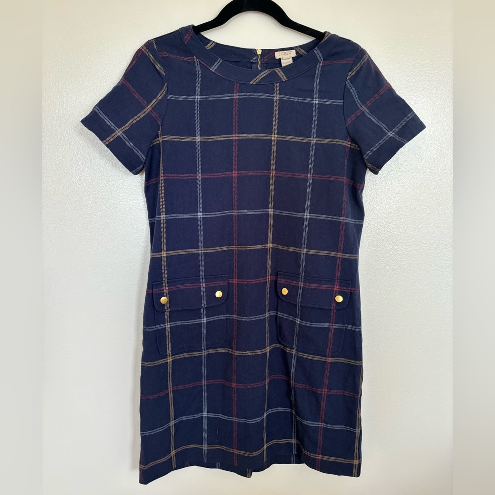J Crew Navy Plaid Shift Dress
